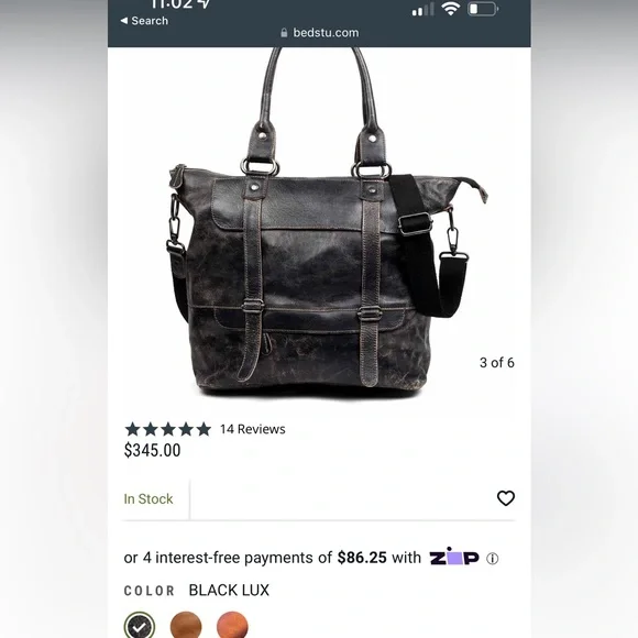 💖SoLD💋 Bed Stu Big Fork Black Lux Leather Bag - Picture 7 of 7